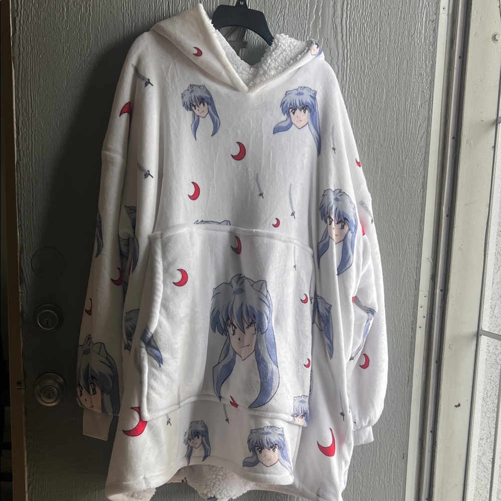 White and Blue Graphic Women Sweater
